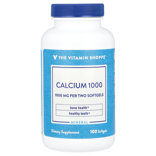The Vitamin Shoppe, Calcium 1000, 1,000 mg, 100 Softgels (500 mg per Capsule) - Image 1