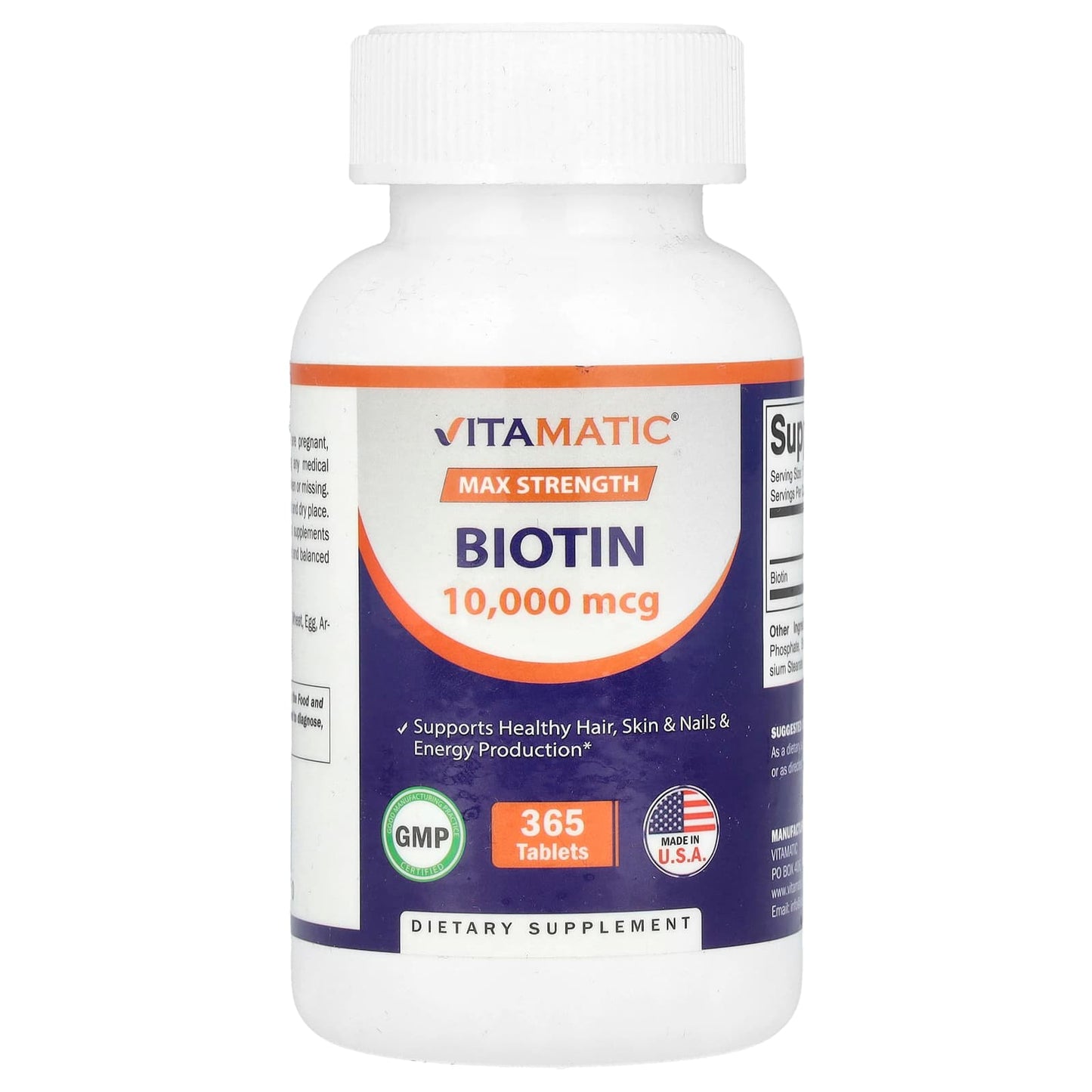 Vitamatic, Biotin, Max Strength, 10,000 mcg, 365 Tablets - Image 1