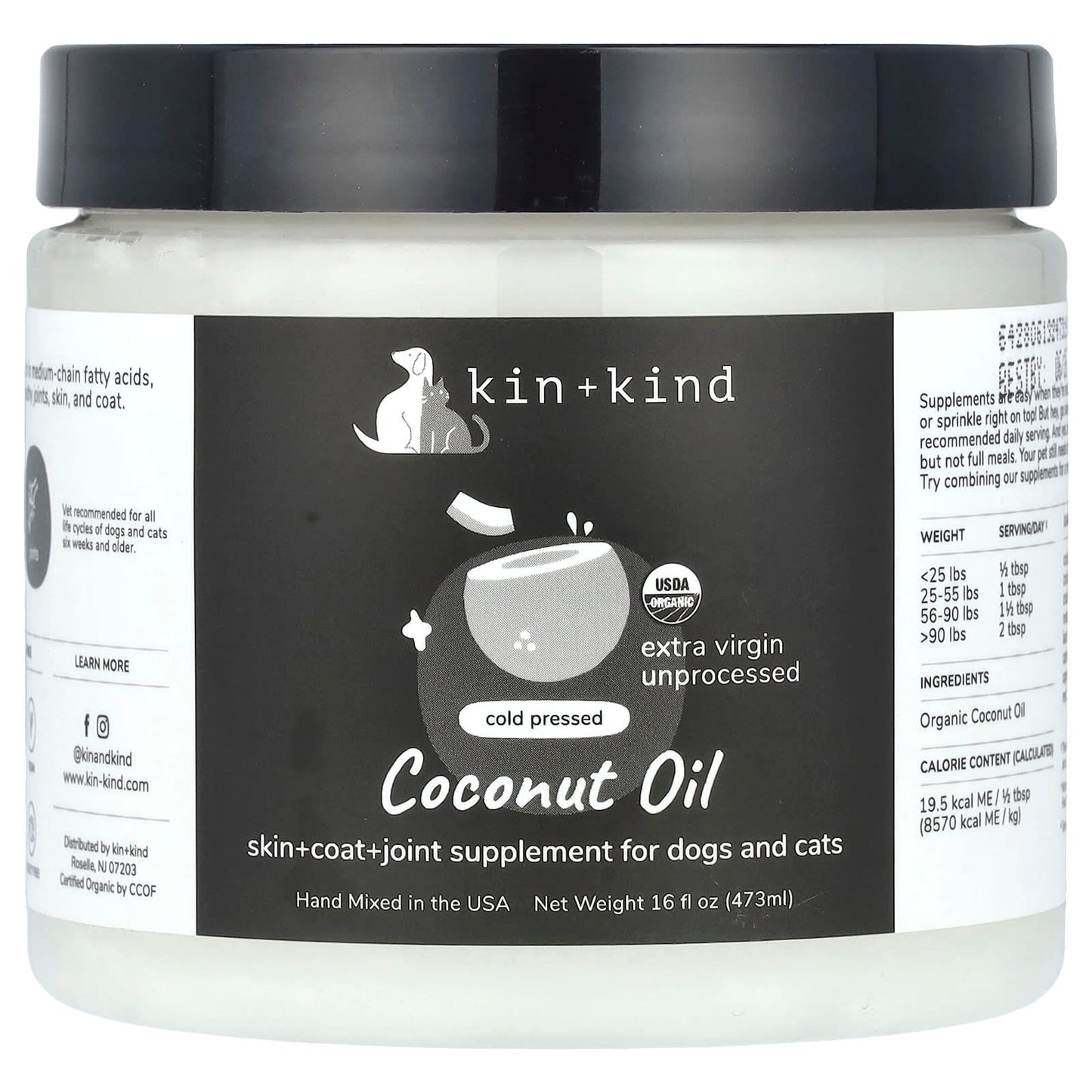 Kin+Kind, Cold Pressed Coconut Oil, For Dogs and Cats, 16 fl oz (473 ml) - Image 1