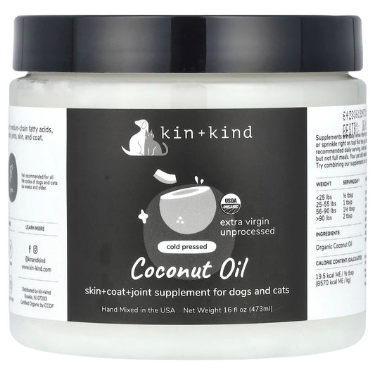 Kin+Kind, Cold Pressed Coconut Oil, For Dogs and Cats, 16 fl oz (473 ml) - Image 1