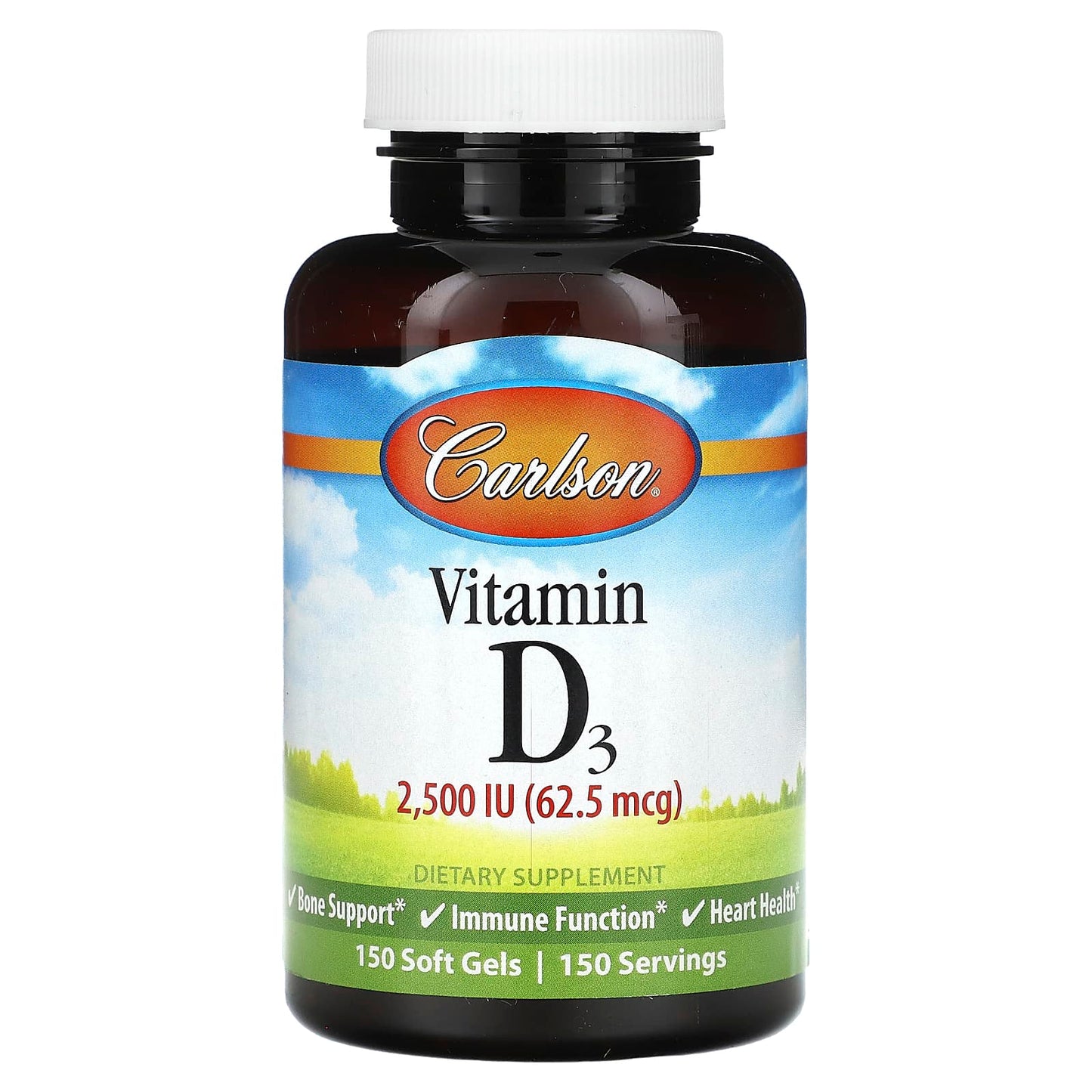 Support Bone Health with Carlson Vitamin D3, 62.5 mcg, 150 Soft Gels - Image 1