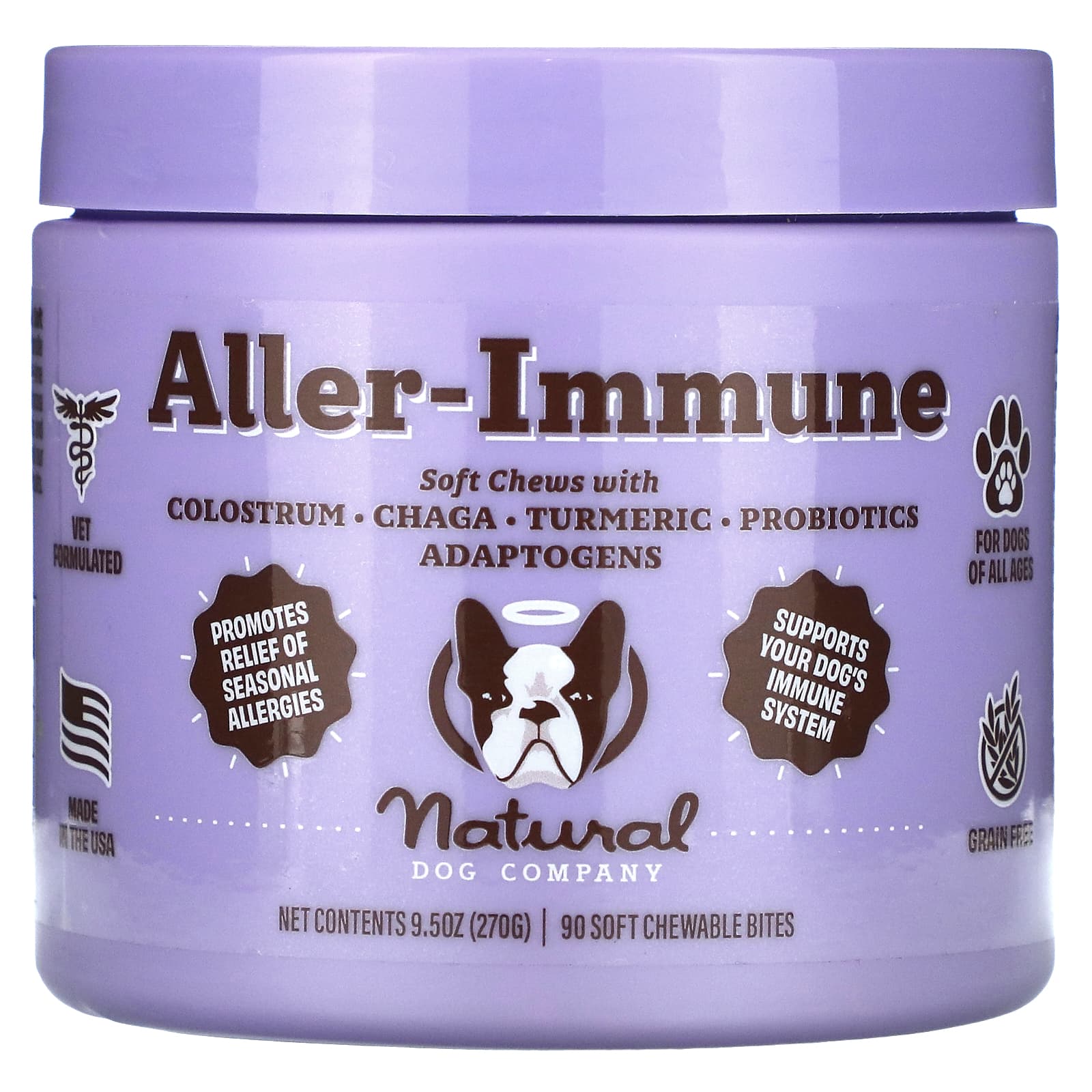Natural Dog Company, Aller-Immune, All Ages, 90 Soft Chewable Bites, 9.5 oz (270 g) - Image 1