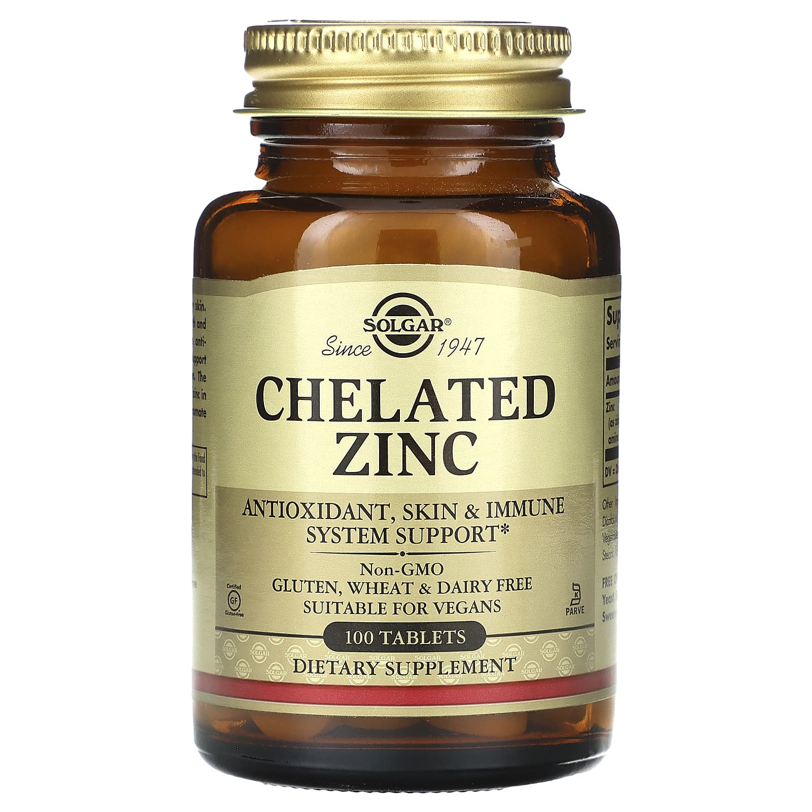 Solgar, Chelated Zinc, 100 Tablets (22 mg per Tablet) - Image 1