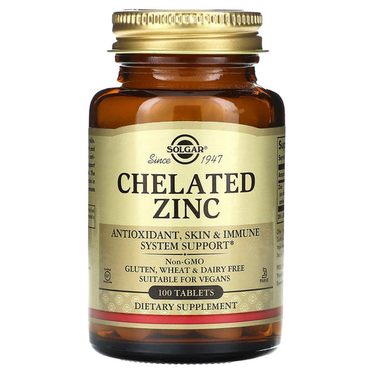 Solgar, Chelated Zinc, 100 Tablets (22 mg per Tablet) - Image 1