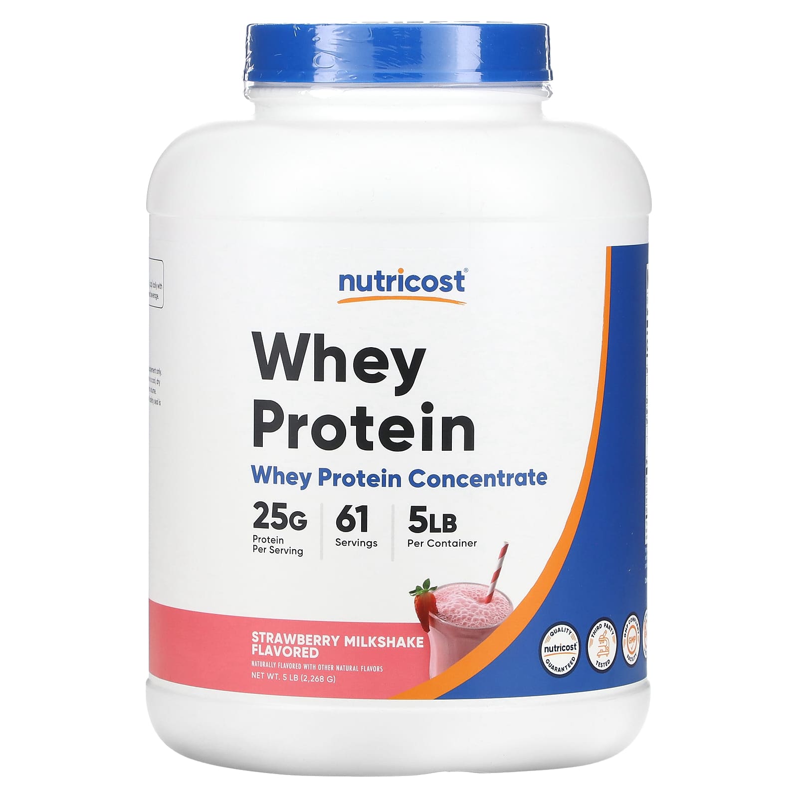 Nutricost, Whey Protein Concentrate, Strawberry Milkshake, 5 lb (2,268 g) - Image 1