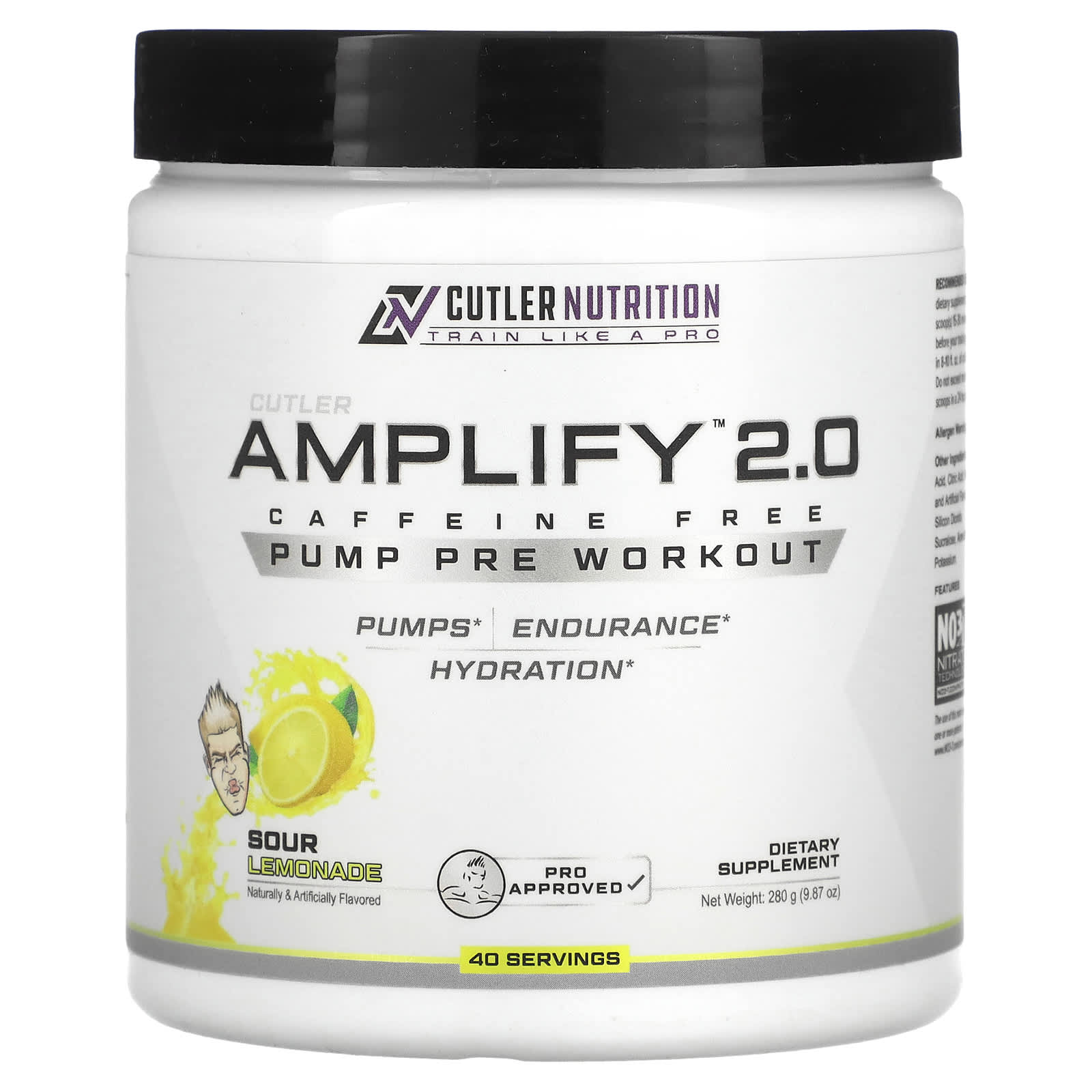 Cutler Nutrition Amplify 2.0 - Sour Lemonade, Stimulant-Free Pre Workout - Image 1