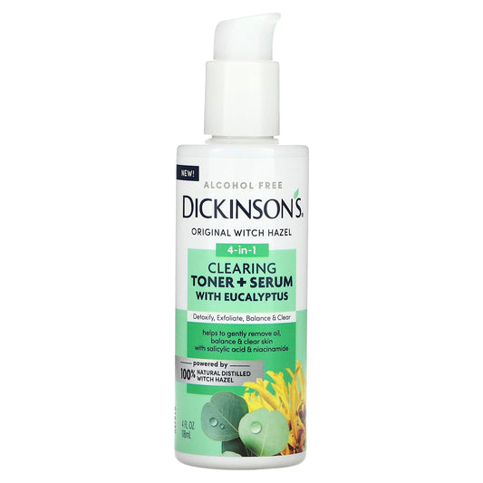 Dickinson Brands, Original Witch Hazel, 4-in-1 Clearing Toner + Serum with Eucalyptus, Alcohol Free, 4 fl oz (118 ml) - Image 1