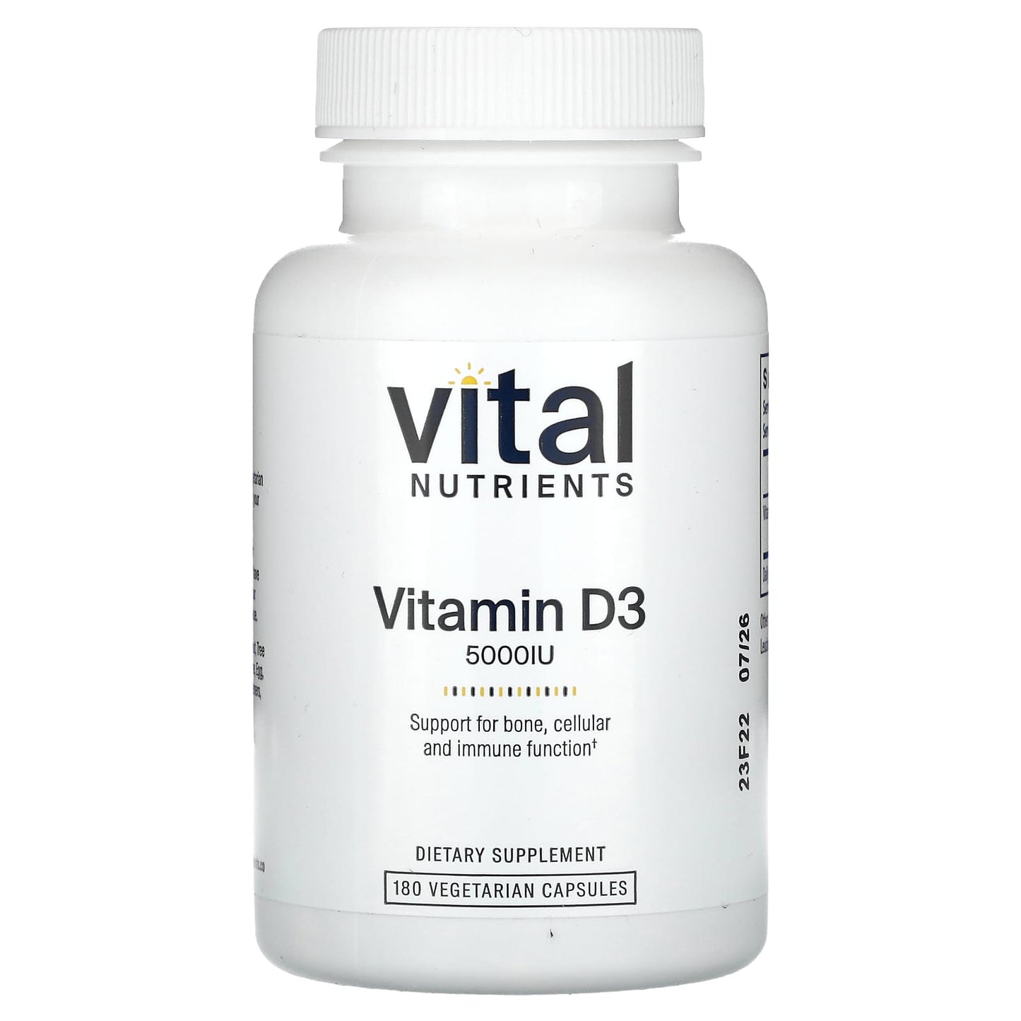 Vital Nutrients, Vitamin D3, 5,000 IU, 180 Vegetarian Capsules - Image 1