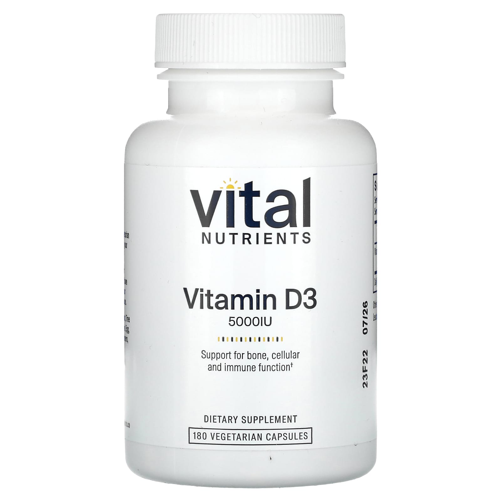 Vital Nutrients, Vitamin D3, 5,000 IU, 180 Vegetarian Capsules - Image 1