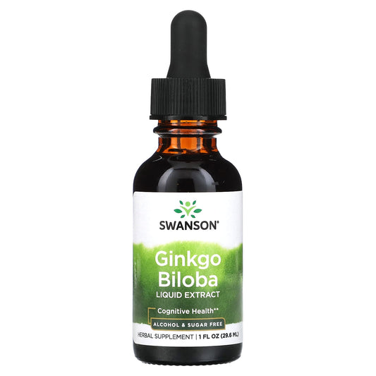 Swanson, Ginkgo Biloba Liquid Extract, Alcohol & Sugar Free, 1 fl oz (29.6 ml) (250 mg per Serving) - Image 1