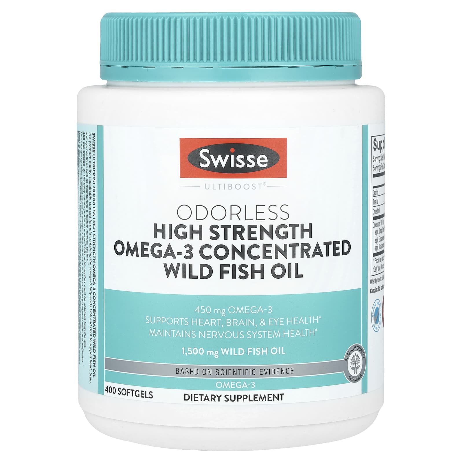 Swisse, Ultiboost®, Odorless High Strength Omega-3 Concentrated Wild Fish Oil , 1,500 mg , 400 Softgels - Image 1