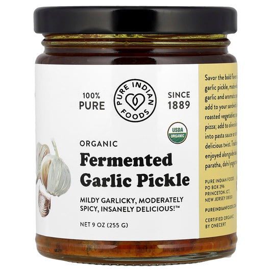 Pure Indian Foods, Organic Fermented Garlic Pickle, 9 oz (255 g) - Image 1