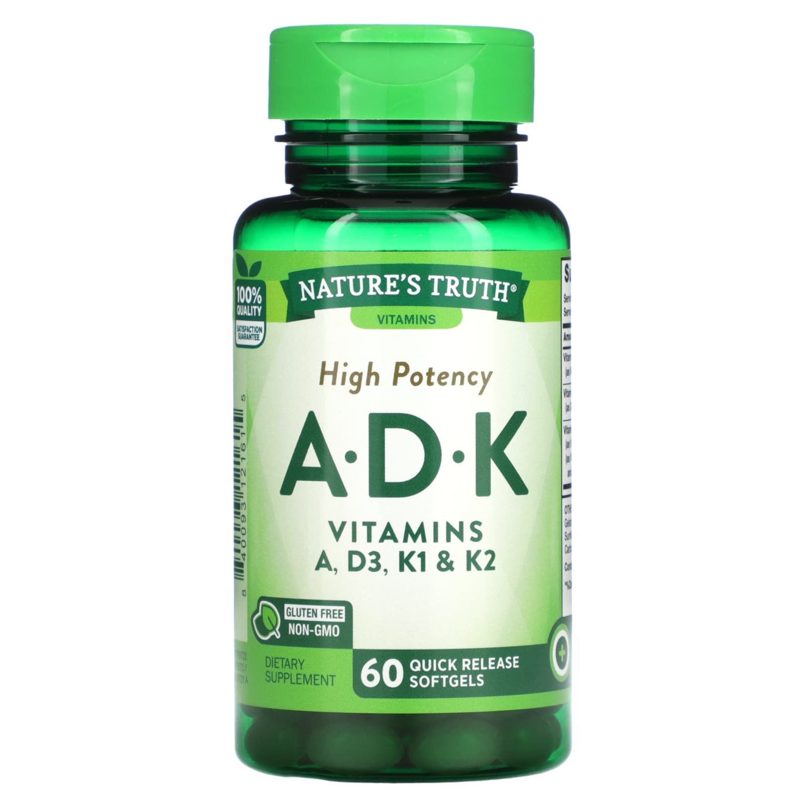 Nature's Truth, High Potency A, D, K, 60 Quick Release Softgels - Image 1