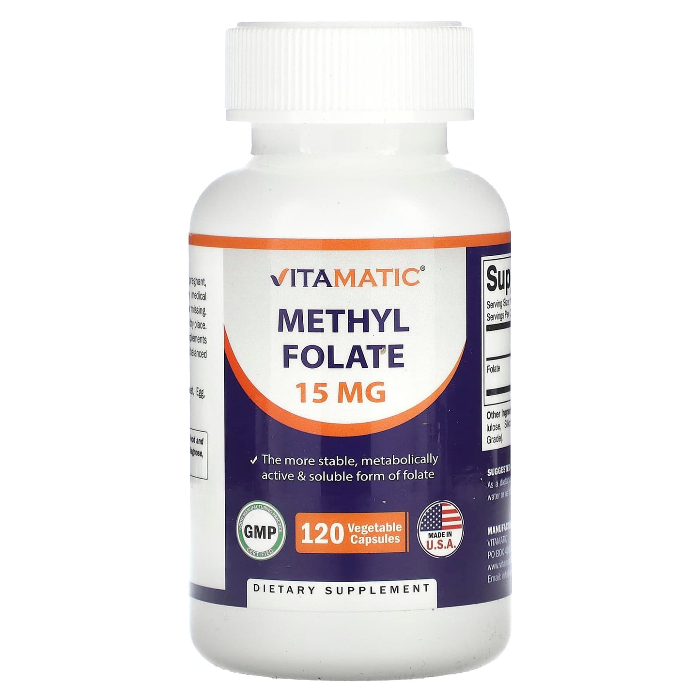 Vitamatic, Methyl Folate, 15 mg, 120 Vegetable Capsules - Image 1