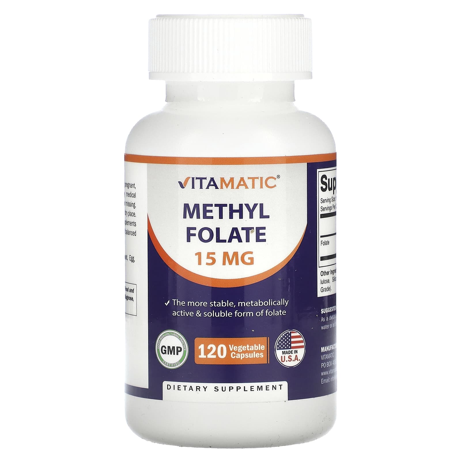 Vitamatic, Methyl Folate, 15 mg, 120 Vegetable Capsules - Image 1