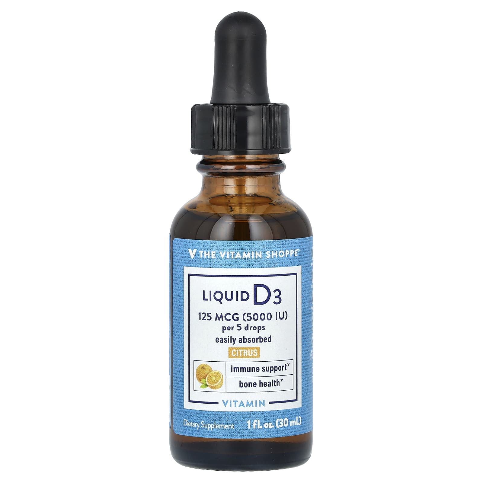 The Vitamin Shoppe, Liquid Vitamin D3, Citrus, 125 mcg (5,000 IU), 1 fl oz (30 ml) - Image 1