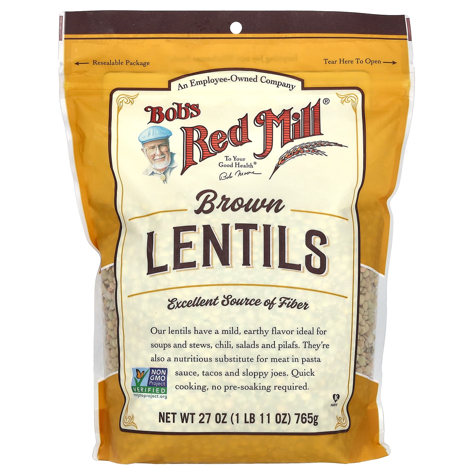Brown Lentils by Bob's Red Mill - High Fiber, Non-GMO - 27 oz - Image 1