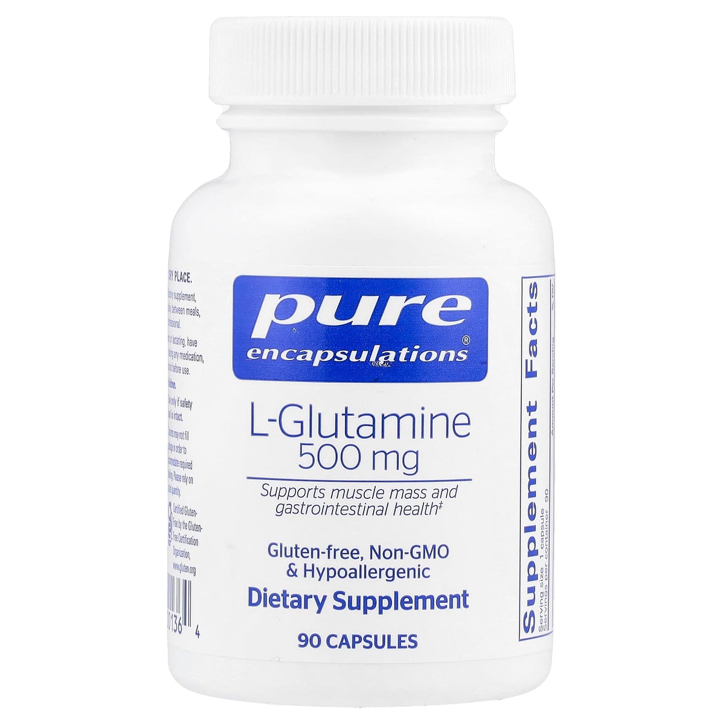 Pure Encapsulations, L-Glutamine, 500 mg, 90 Capsules - Image 1