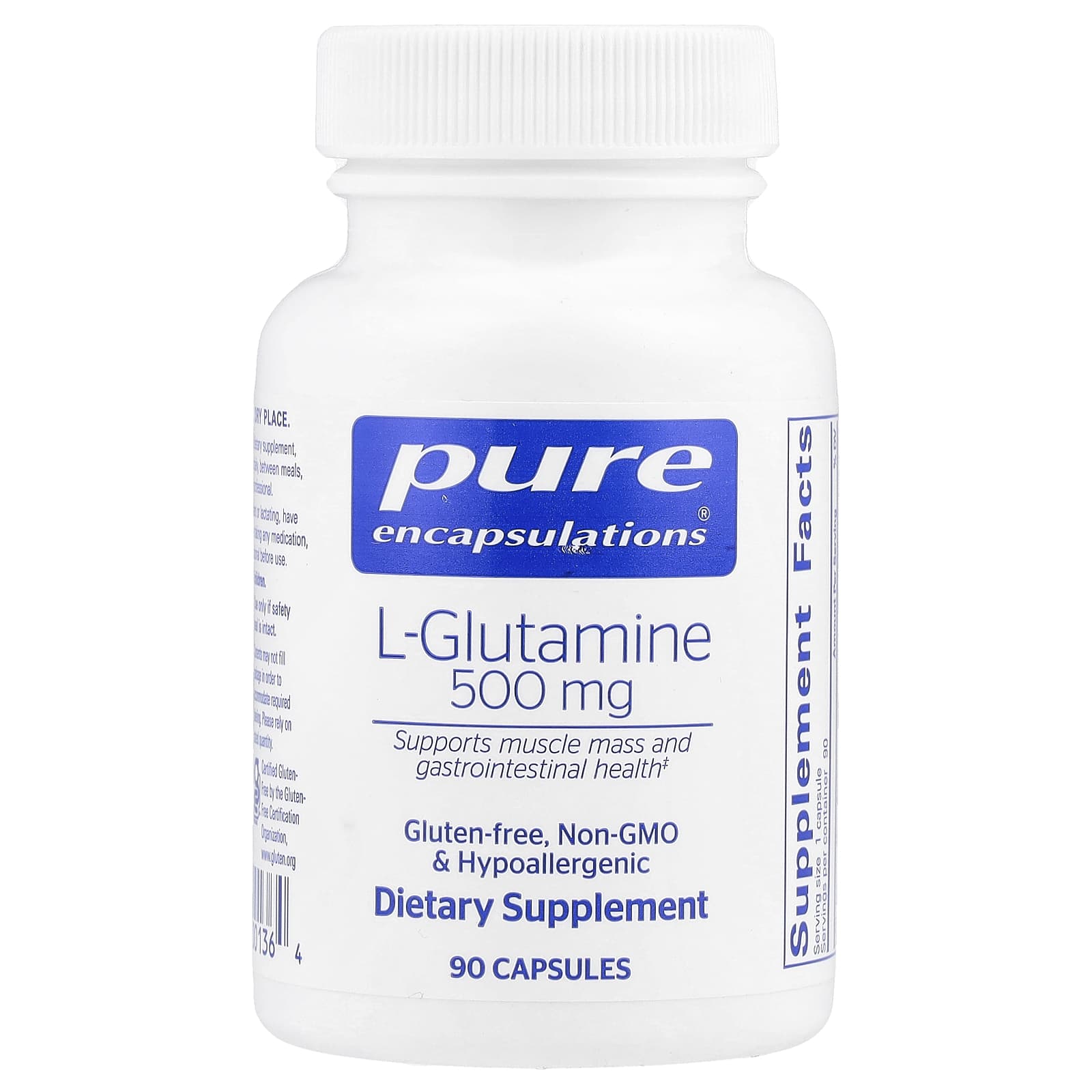 Pure Encapsulations, L-Glutamine, 500 mg, 90 Capsules - Image 1