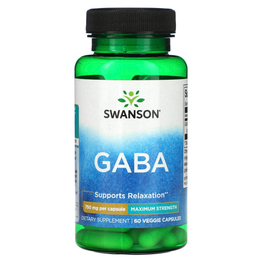 Swanson, GABA, Maximum Strength, 750 mg, 60 Veggie Capsules