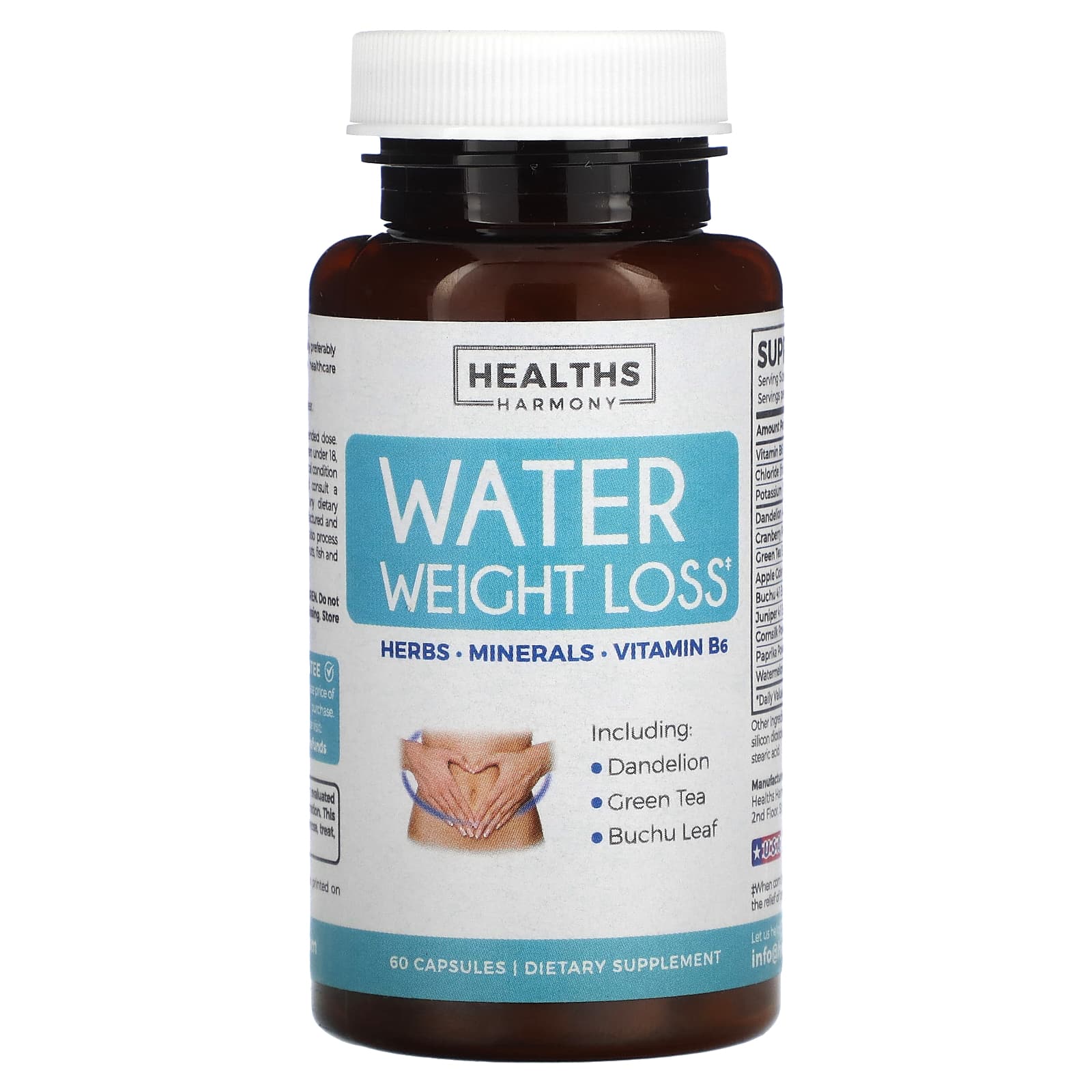 Water Weight Loss Supplement by Healths Harmony - 60 Capsules - Image 1