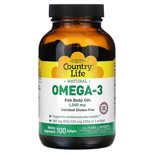 Country Life Omega-3 Fish Oil Supplements, 1000mg, 100 Softgels - Image 1