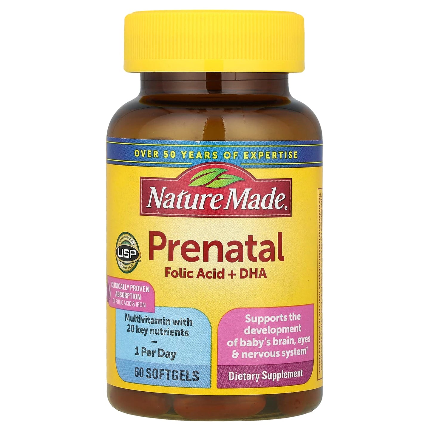Nature Made, Prenatal Folic Acid + DHA, 60 Softgels - Image 1
