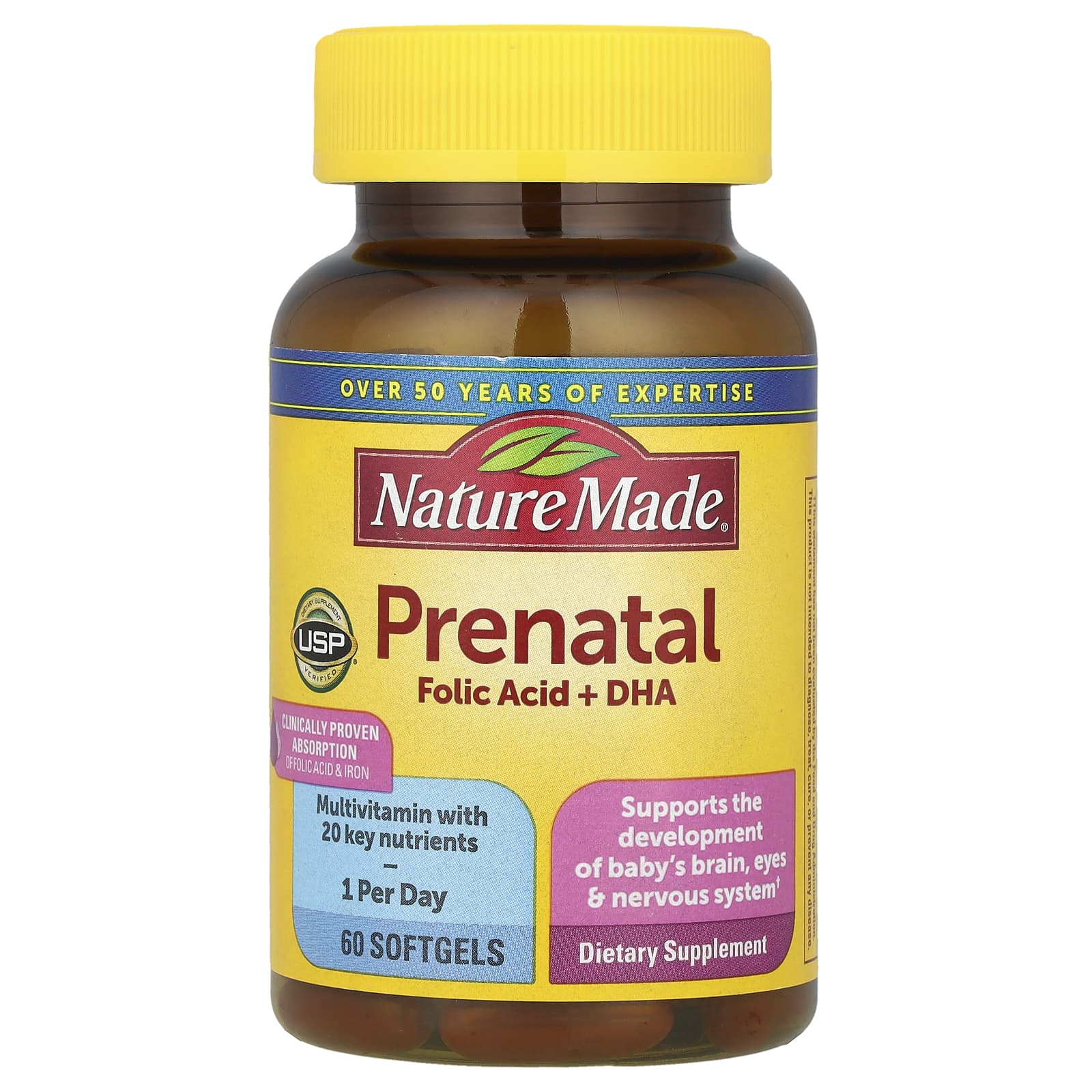 Nature Made, Prenatal Folic Acid + DHA, 60 Softgels - Image 1
