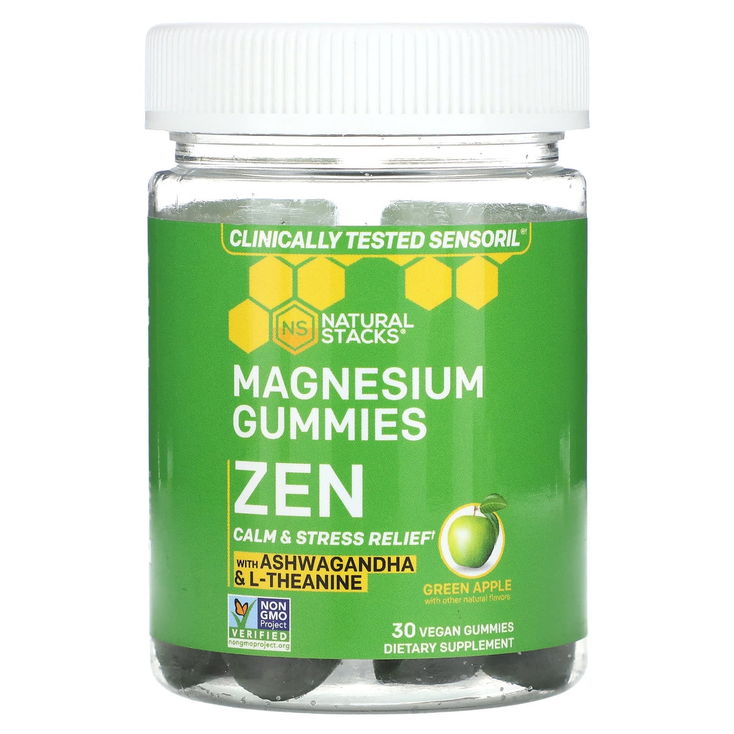 Natural Stacks, Magnesium Gummies, Zen, Green Apple, 30 Vegan Gummies - Image 1