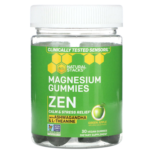 Natural Stacks, Magnesium Gummies, Zen, Green Apple, 30 Vegan Gummies - Image 1