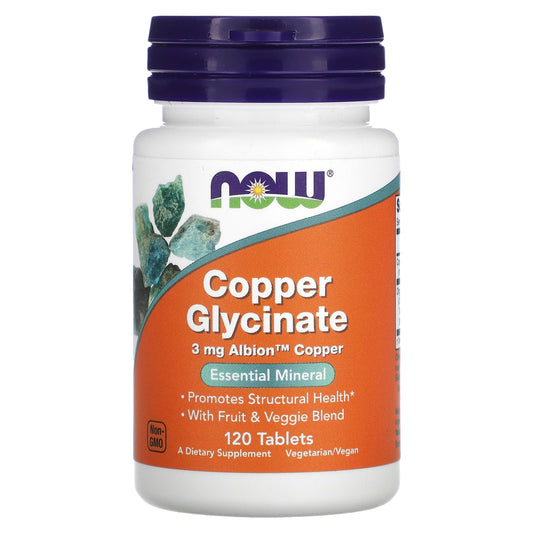NOW Foods, Copper Glycinate, 3 mg, 120 Tablets - Image 1