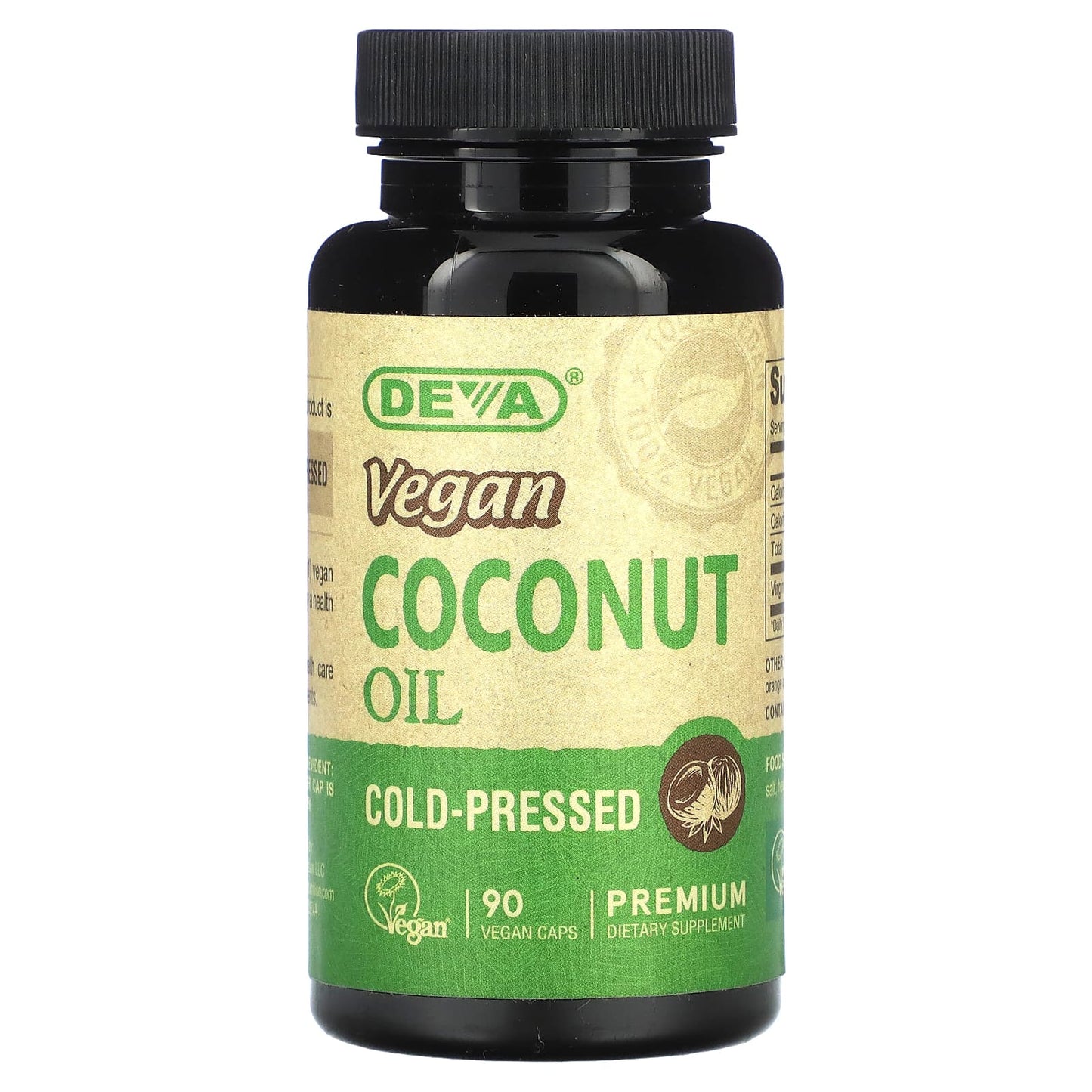 Vegan Coconut Oil Supplement, 90 Capsules, 500mg each - Deva - Image 1