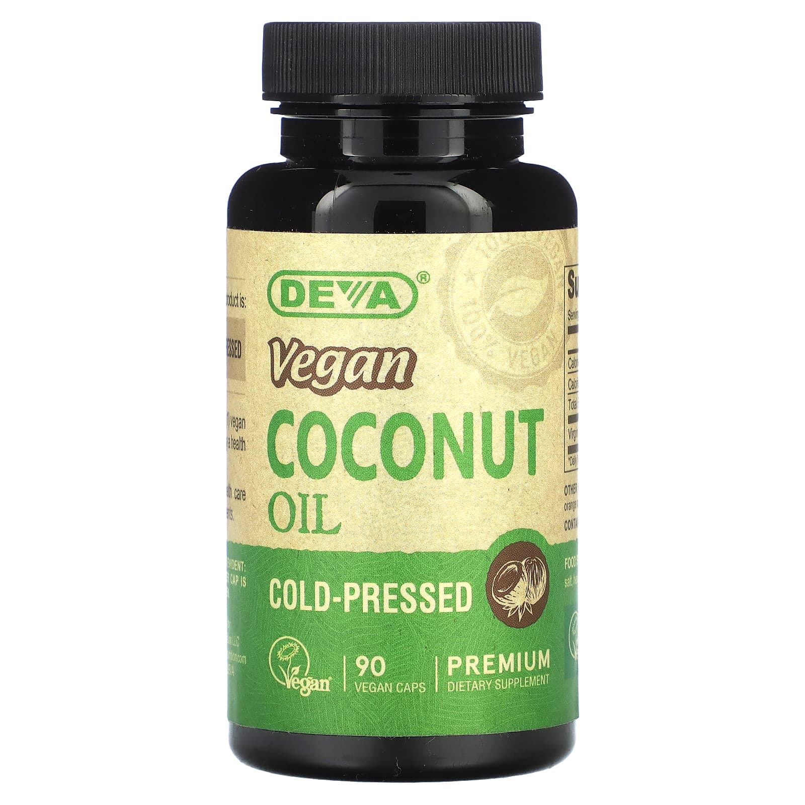Vegan Coconut Oil Supplement, 90 Capsules, 500mg each - Deva - Image 1