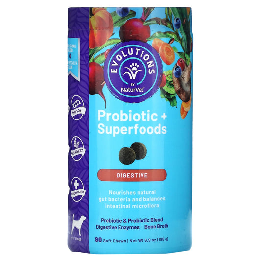 NaturVet, Probiotics + Superfoods, Digestive, For Dogs, 90 Soft Chews - Image 1