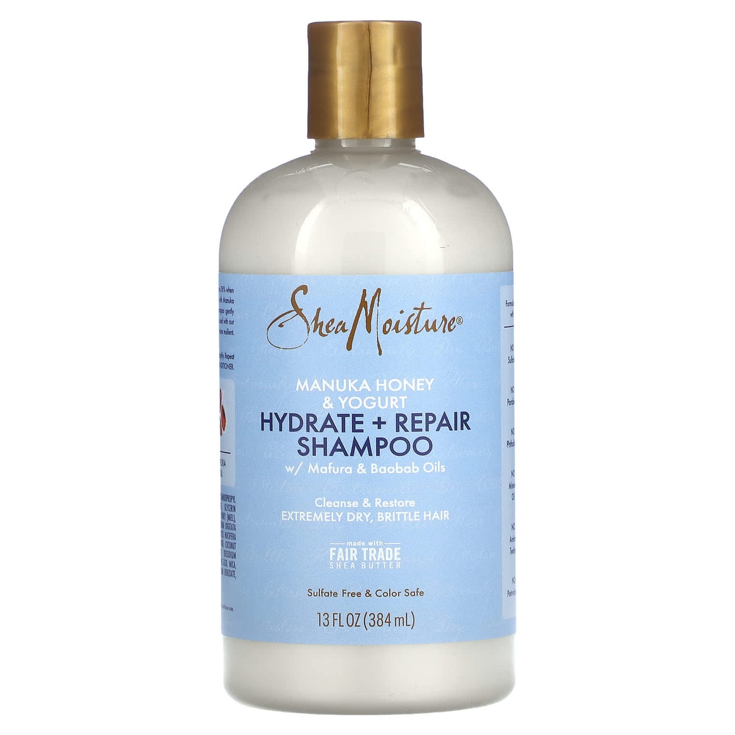 SheaMoisture, Manuka Honey & Yogurt, Hydrate + Repair Shampoo with Mafura & Baobab Oils, 13 fl oz (384 ml) - Image 1
