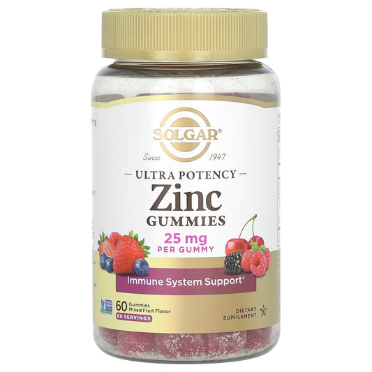 Solgar, Ultra Potency Zinc Gummies, Mixed Fruit, 25 mg, 60 Gummies - Image 1