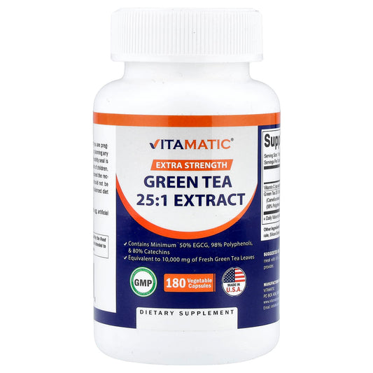 Vitamatic, Green Tea, 25:1 Extract, 180 Vegetable Capsules - Image 1