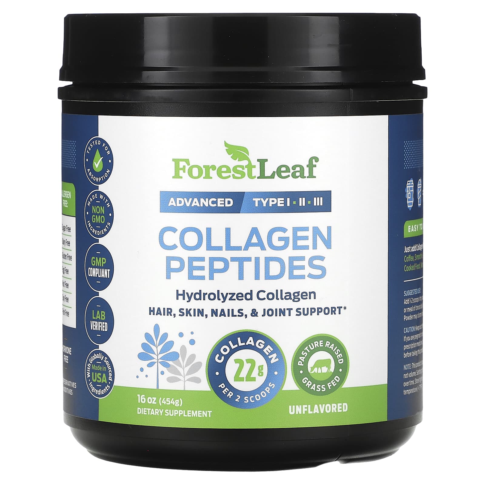 Boost Collagen with Forest Leaf - 16 oz Unflavored Collagen Peptides Powder - Image 1
