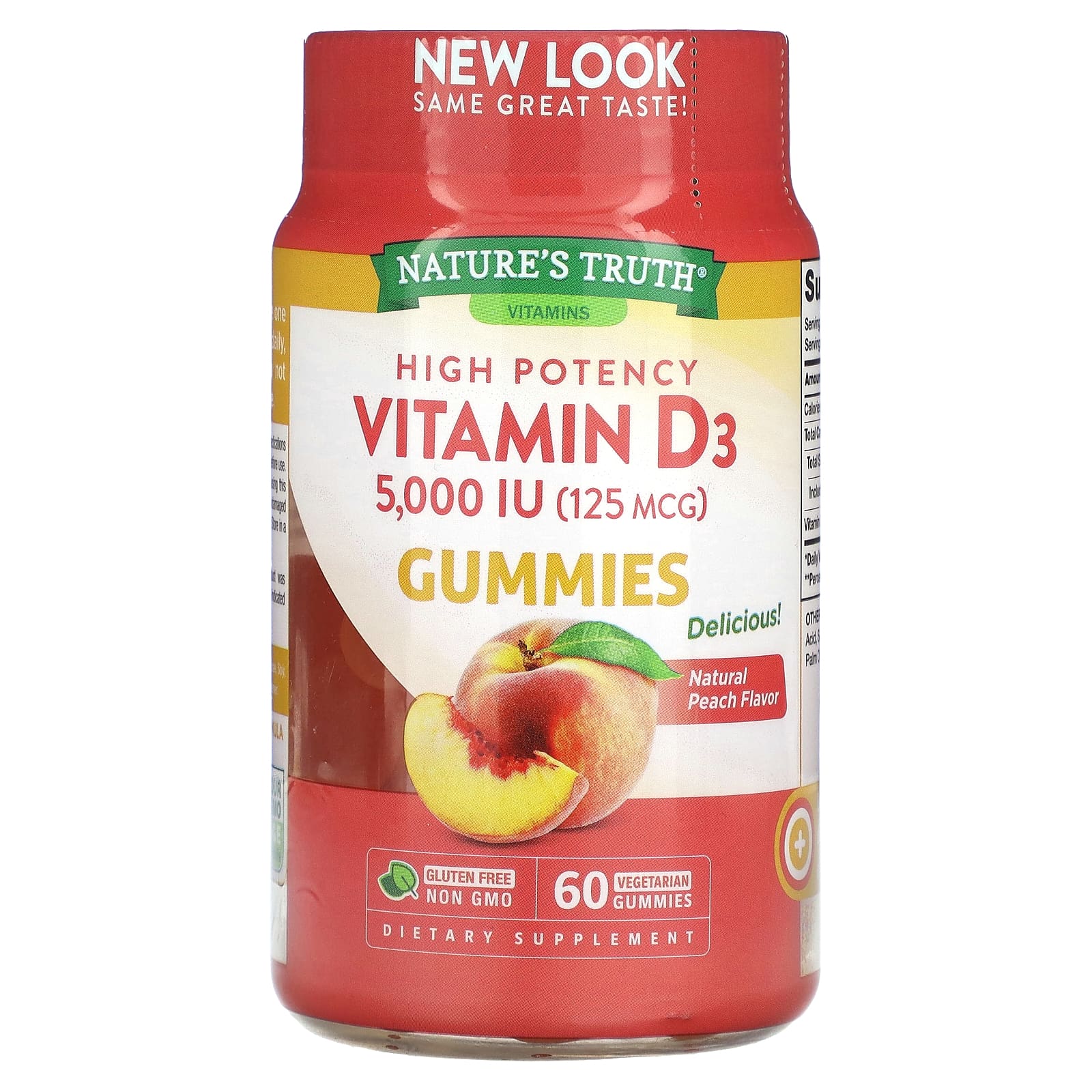 Nature's Truth, Vitamin D3, High Potency, Natural Peach, 125 mcg (5,000 IU), 60 Vegetarian Gummies - Image 1