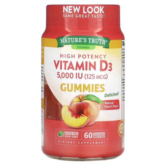 Nature's Truth, Vitamin D3, High Potency, Natural Peach, 125 mcg (5,000 IU), 60 Vegetarian Gummies - Image 1