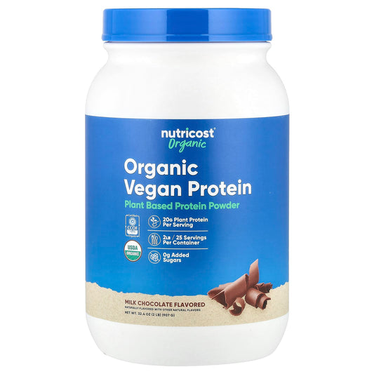 Nutricost, Organic Vegan Protein, Milk Chocolate, 2 lb (907 g) - Image 1