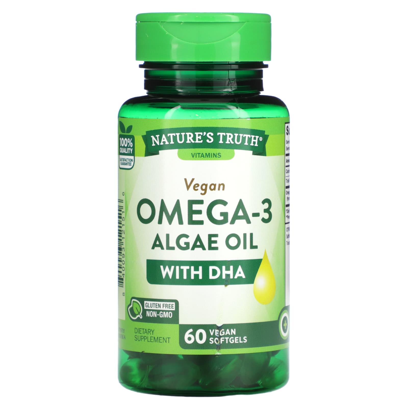 Nature's Truth, Vegan Omega-3 Algae Oil with DHA, 200 mg, 60 Vegan Softgels - Image 1