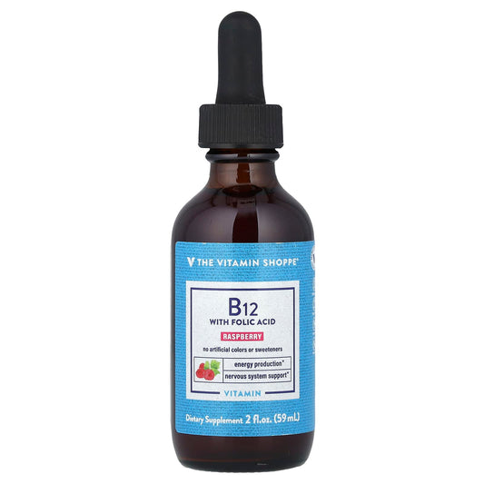 The Vitamin Shoppe, Vitamin B12 with Folic Acid, Raspberry, 2 fl oz (59 ml) - Image 1