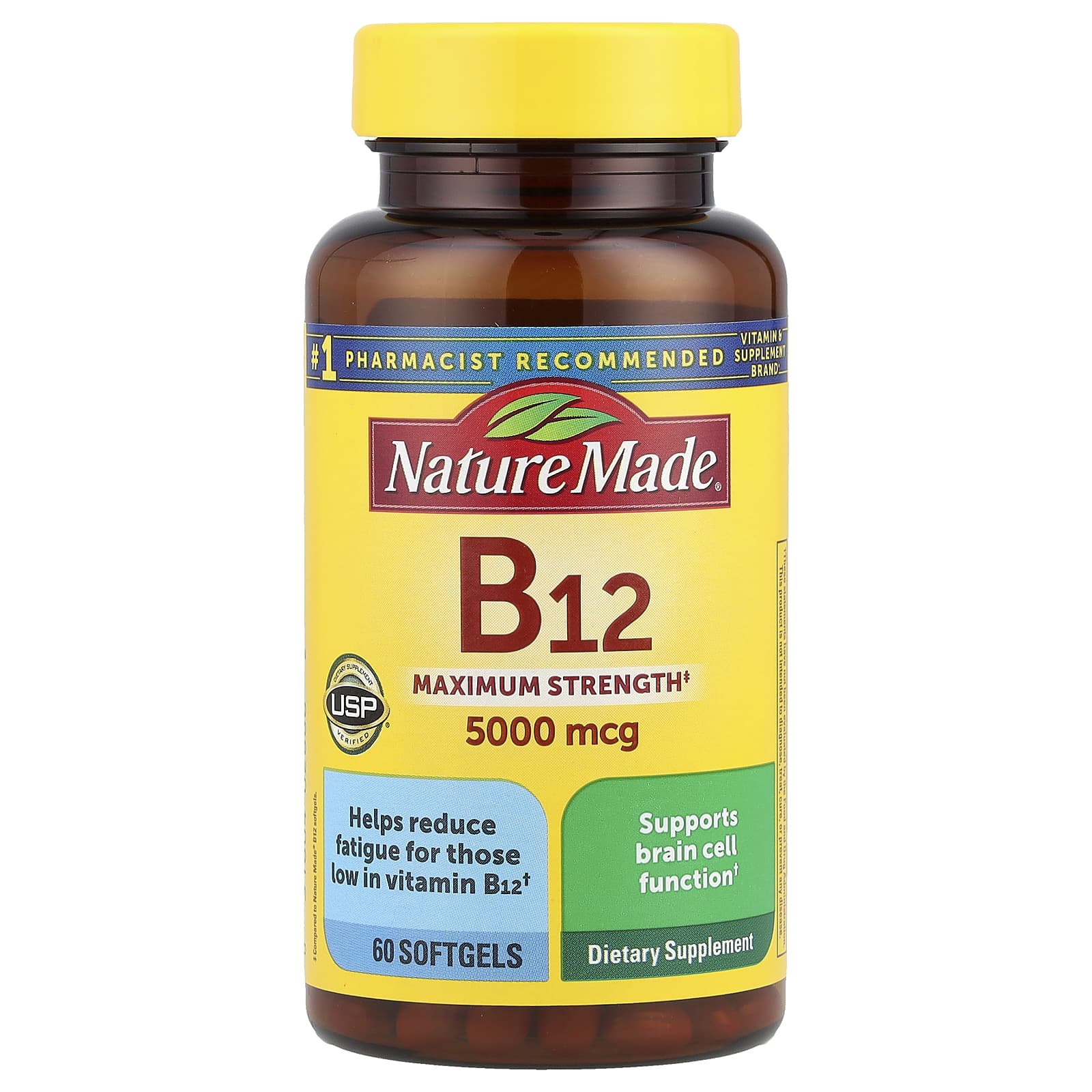 Nature Made, Vitamin B12, Maximum Strength, 5,000 mcg, 60 Softgels - Image 1
