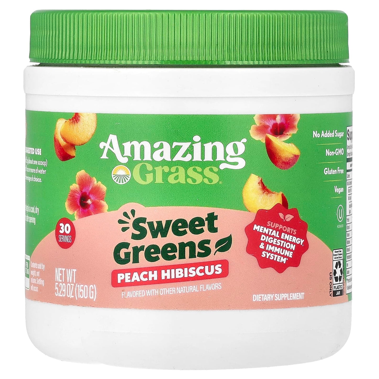 Peach Hibiscus Greens Powder for Energy & Gut Health by Amazing Grass - Image 1