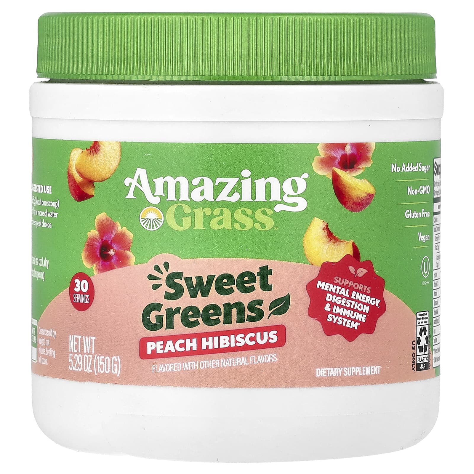Peach Hibiscus Greens Powder for Energy & Gut Health by Amazing Grass - Image 1