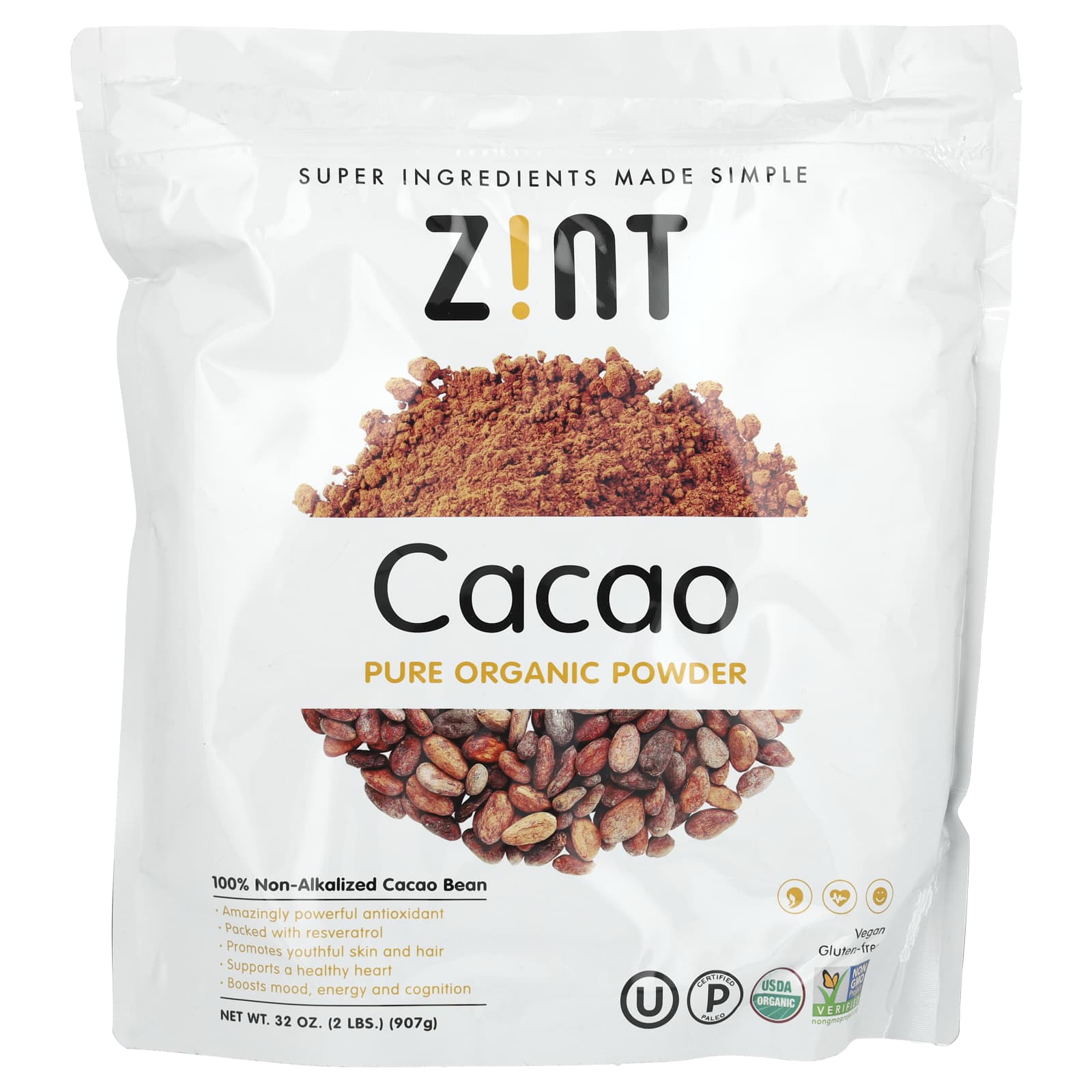 Zint, Pure Organic Powder, Cacao , 32 oz (907 g) - Image 1