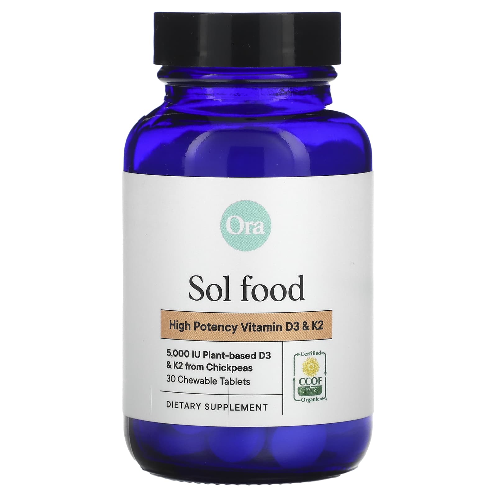 Ora, Sol Food, High Potency Vitamin D3 & K2, 30 Chewable Tablets - Image 1