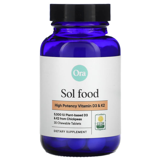 Ora, Sol Food, High Potency Vitamin D3 & K2, 30 Chewable Tablets - Image 1