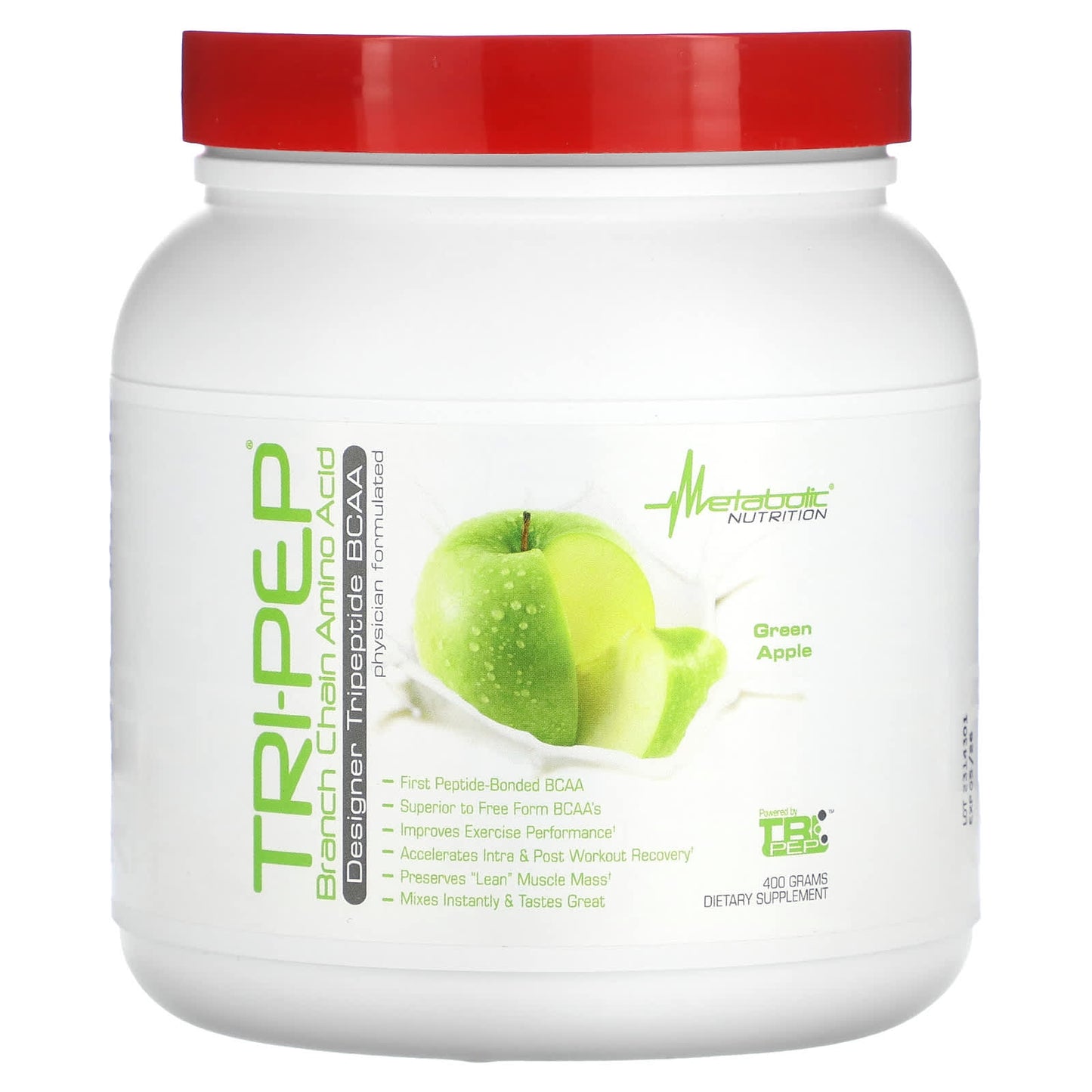 Metabolic Nutrition, Tri-Pep, Branch Chain Amino Acid, Green Apple, 14.1 oz (400 g) - Image 1